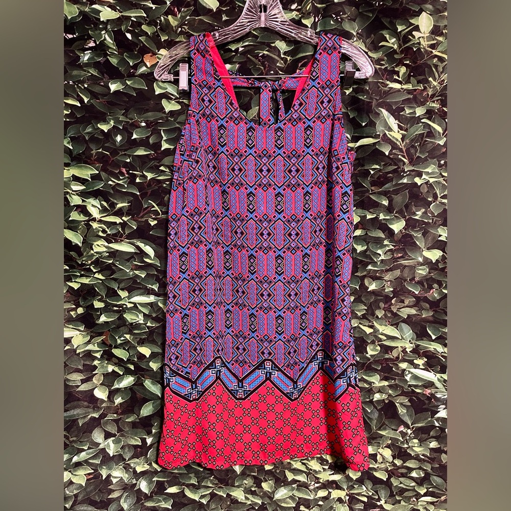 Saint Tropez West Dress Sleeveless V Neck Red Blue Abstract Junior 4